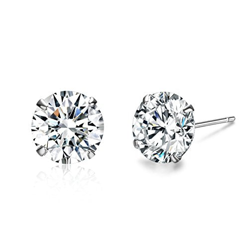 SBLING Platinum Plated Sterling Silver Stud Earrings Made with Austrian Crystals - size: Medium Size: 8mm
