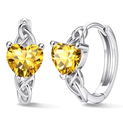 Bestyle 925 Sterling Silver Huggie Hoop Earrings Small Birthstone Hoop Earrings for Women Hypoallergenic Silver Huggie Earring,Great Birthday Earrings Gift for Daughter Wife Mom - color: 11-Yellow Topaz-Hoop