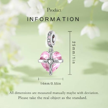 Birthstone Charm, 925 Sterling Silve Heart Dangle Charms for Pandora Bracelets, Ladies Birthday Gift - style: J-October