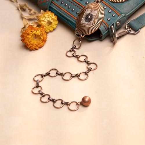 Montana West Rustic Couture's Turquoise Western Concho Chain Belt for Women | Large Western Cowgirl Metal Adjustable Boho Body Chain Belt for Dresses Jeans Country Concert - color: Bronze
