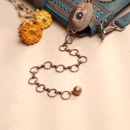 Montana West Rustic Couture's Turquoise Western Concho Chain Belt for Women | Large Western Cowgirl Metal Adjustable Boho Body Chain Belt for Dresses Jeans Country Concert - color: Bronze
