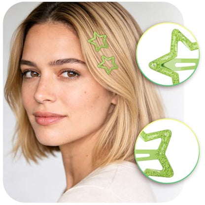 70 Pcs Metal Glitter Snap Hair Clips for Women,Small Snap Barrettes for Women Girls Thick Fine Hair (Green) - color: Green