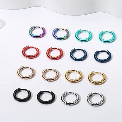 Jstyle 18G 20G Small Hoop Earrings for Men Women Huggie Hoops 8 Pairs | Hypoallergenic Surgical Stainless Steel, Multicolor Cartilage Helix Lobes Sleeper Hoop Earrings Set 8mm/10mm/12mm/14mm - style: Inner Diameter 8mm (20G)