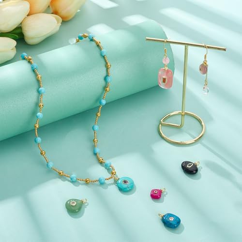 BENECREAT 7 Pcs Natural Stone Pendant, 7 Styles Smooth Polished Gemstone Charms with Real 18K Gold Plated Brass Findings for Jewelry Making DIY Necklace Earrings
