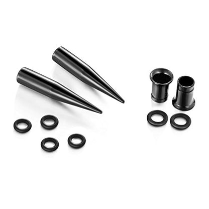 vcmart 14G-00G 36 pcs Ear Gauges Stretching Kit Tapers Plugs Eyelets Implant Grade Steel - color: Black