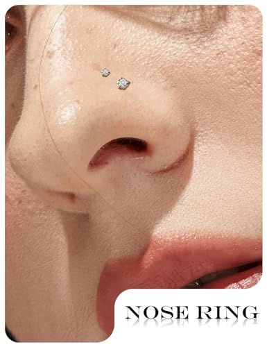 18G 20G 22G Titanium Stainless Surgical Steel Nose Rings Studs for Women L Shaped Nose Studs Screw Nose Ring Piercing Jewelry for Women Men Diamond CZ 1.5mm 2mm 2.5mm 3mm Silver Black Gold - style: 18g/Clear CZ/L-shaped/Gold