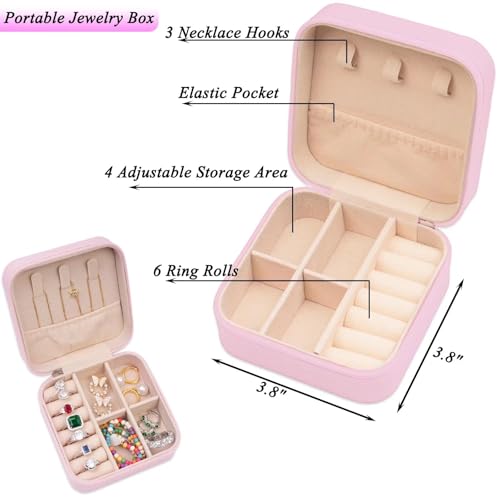 ETHOON Jewelry Travel Case Small Organizer Stocking Box Personalized Gifts Teenage Jewelry Accessories Holiday Wedding Christmas Gift for Women Pink, Letter I - color: Pink I