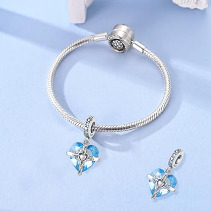 LNQOBU Birthstone Charm for Bracelets,925 Sterling Silve Heart Dangle Charms for Pandora Bracelets - color: C-March
