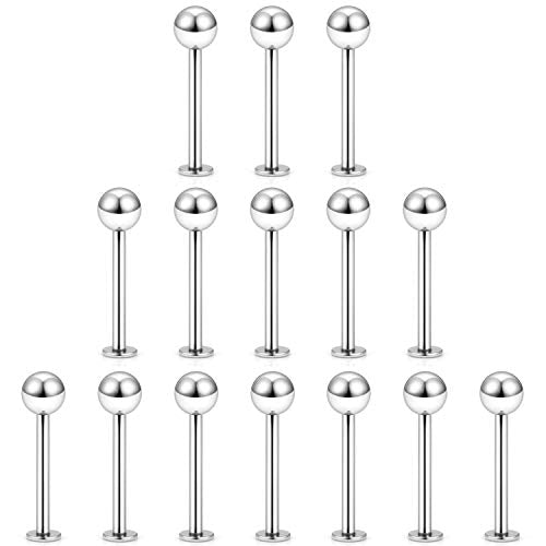 15-30PCS 16G Surgical Steel Labret Studs Monroe Lip Rings Cartilage Tragus Nail Conch Helix Earring Barbell for Women Men Piercing Jewelry 5 Colors 6-12mm - color: 1/2"(12mm) silver-tone