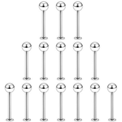 15-30PCS 16G Surgical Steel Labret Studs Monroe Lip Rings Cartilage Tragus Nail Conch Helix Earring Barbell for Women Men Piercing Jewelry 5 Colors 6-12mm - color: 1/2"(12mm) silver-tone