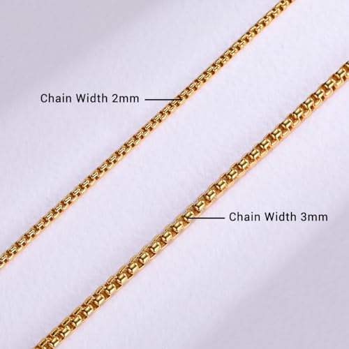Eusense Stainless Steel Chain Necklace for Men Women Rolo/Wheat/Snake/Box Chain, 2-3MM, 20-24 Inches with Delicate Gift Box - color: 18K Gold-Plated, size: 22+2 Inches Length, style: Rolo Chain-3MM Width