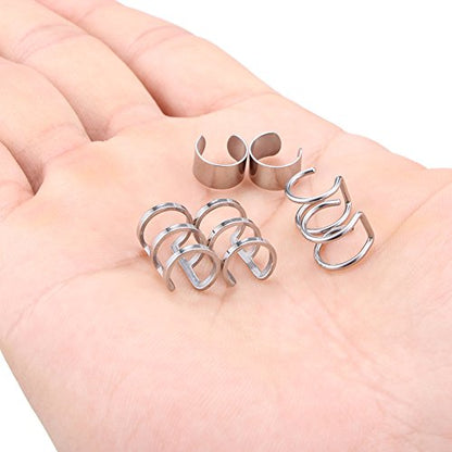 Stainless Steel Ear Cuff Non piercing Fake Clip-on Cartilage Earring Set Women Men 6pcs - color: 6PCS - Silver