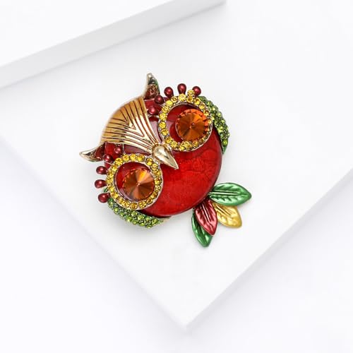 Enamel Bird Brooch for Women Rhinestones Owl/Hummingbird/Eagle/Toucan Lapel Pin Cute Bird Brooches Jewelry Gifts for Mom Wife - color: Red-Owl 3