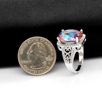 Uloveido White Gold Plated Big Oval Multicolor Cubic Zirconia Crystal Anniversary Cocktail Rings for Women Y585