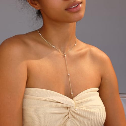 Gold Necklace for Women, Dainty Long Necklace 14k Gold Plated Lariat Long Necklaces for Women Trendy Simple Statement Drop Necklace Fashion Body Chain Prom Jewelry Gold Accessories - color: 4-Silver