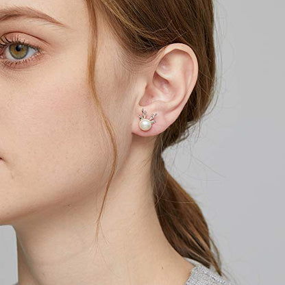 Han han Pearl Stud Earrings for Women 925 Sterling Silver, Pearl Jewelry Gift for Women 8MM-13MM - style: E-Deer Pearl Studs-8mm