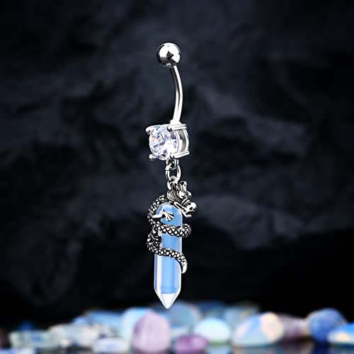 Halloween Belly Button Ring 14G Dragon Dangle Belly Ring Burn Silver Navel Piercing Jewelry Purple Belly Button Piercing - color: Silver