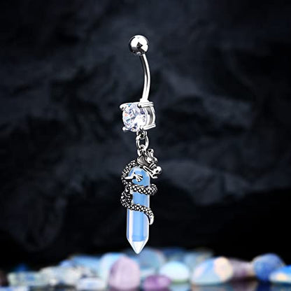 Halloween Belly Button Ring 14G Dragon Dangle Belly Ring Burn Silver Navel Piercing Jewelry Purple Belly Button Piercing - color: Silver