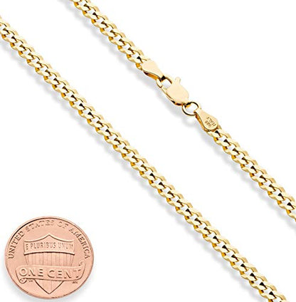 Miabella 18K Gold Over 925 Sterling Silver 3.5mm Cuban Link Chain Necklace | for Men and Women, Solid Curb, Diamond-Cut, Fine Jewelry, Made in Italy - style: Length 16+2ext. Inches (women's choker length)
