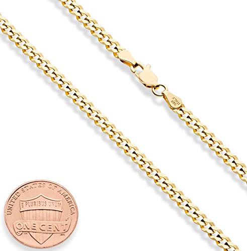 Miabella 18K Gold Over 925 Sterling Silver 3.5mm Cuban Link Chain Necklace | for Men and Women, Solid Curb, Diamond-Cut, Fine Jewelry, Made in Italy - style: Length 26 Inches