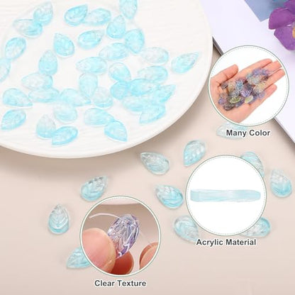 PATIKIL Leaf Beads, 50Pcs Crystal Translucent Czech Glass Beads for DIY Jewelry Making Bracelets Necklace, Gradient Lake Blue - color: Gradient Lake Blue