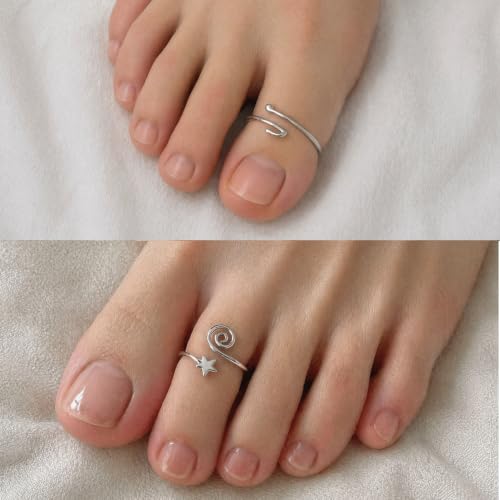 2Pcs Silver Toe Rings for Women Adjustable Open Toe Ring Set Comfort Fit Knot Design Non Tarnish Foot Jewelry Big Toe Rings Set Silver Toe Accessories
