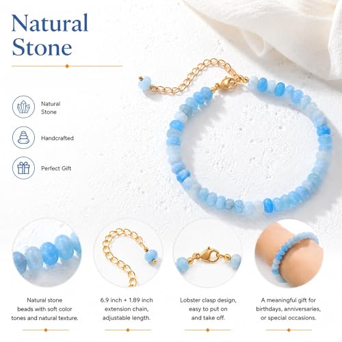 colorful Natural Stone Beaded Bracelets for Women, Boho Handmade Gemstone Bracelet, Stackable Summer Beach Jewelry - color: Light Blue Bead