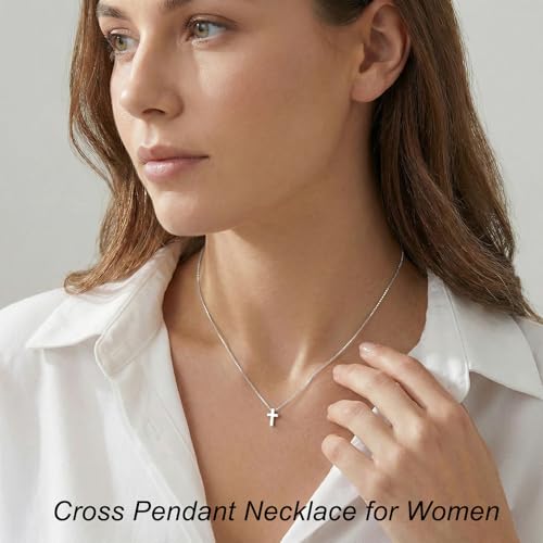 Poxtex Cross Necklace for Women Teen Girls, Dainty 14K Gold Silver Plated Cross Choker Jewelry Non Tarnish Waterproof Cute Simple Small Necklace Christian Baptism Religious Faith Jewelry Gifts - color: 02 Tiny Cross - Silver