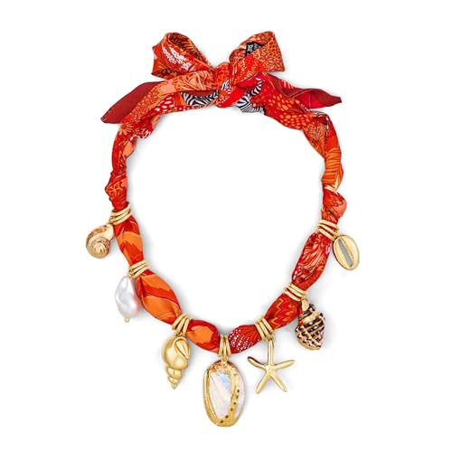 CLASSYZINT Scarf Necklace with Charms Heart Choker Necklace Shell Necklace Bandana Necklac Statement Choker Jewelry - color: Orange