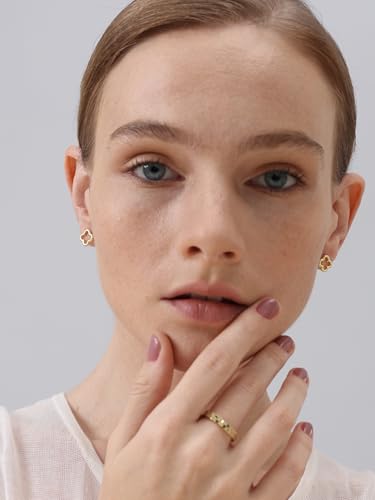 18K Gold Plated Huggie Hoop Earrings for Women, 925 Sterling Silver Post, Hypoallergenic Small Earrings - color: Classic Clover Studs