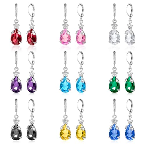 Dangle Earrings for Women Multicolor Crystal Drop Earrings Set Leverback Teardrop Earrings 925 Silver and 14K Gold Plated Hypoallergenic Fashion Cubic Zirconia Dangle Earrings Trendy Jewelry Gifts for Women - style: Teardrop Set-S 3