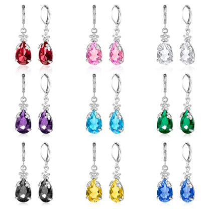 Dangle Earrings for Women Multicolor Crystal Drop Earrings Set Leverback Teardrop Earrings 925 Silver and 14K Gold Plated Hypoallergenic Fashion Cubic Zirconia Dangle Earrings Trendy Jewelry Gifts for Women - style: Teardrop Set-S 3