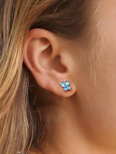 ChicSilver 925 Sterling Silver Bow/Butterfly Earrings for Women Hypoallergenic Birthstone Earrings Dainty Bow/Butterfly Jewelry Gift for Women - color: Butterfly-December-Blue Topaz