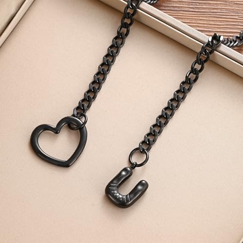 sroyte Black Heart Slip Chain Initial Necklaces for Women,Stainless Steel O-Ring Adjustable Lariat Heart Y-Necklace,Punk Gothic Cuban Collar Choker Necklace for women - color: Black U