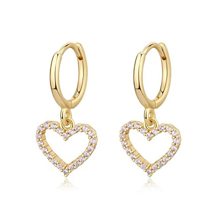 DAILY VIBES Cute Gold Mini Dangle Huggie Hoop Earrings for Women Trendy | 14K Gold Plated, Dainty Cubic Zirconia, Small Hoop Earrings with Charm Drop, Jewelry Gift for Women Ladies - color: Hollow Heart CZ