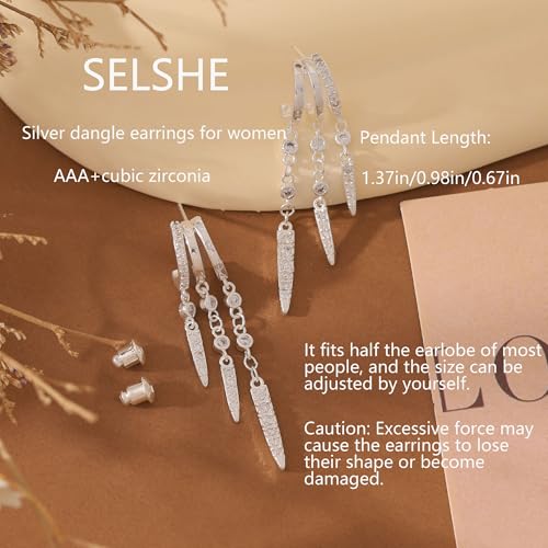 Dangle Earrings for Women,14k Gold Plated Triple Huggie Stud Earrings Cute Statement Chain Earring Dainty Drop Earrings for Women Trendy Gold Plated Jewelry - color: silver- dangle3