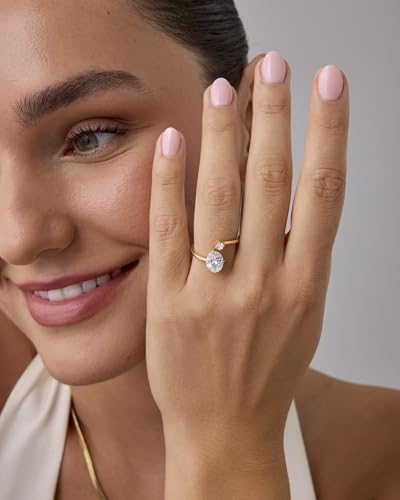 PAVOI 14K Yellow Plated Toi Et Moi 3CT Cushion Cut Cubic Zirconia Stone Wraparound Engagement Promise Ring for Women - Statement Ring - color: Yellow Gold, size: 5, style: Oval Cut