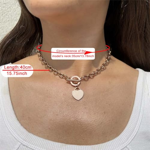 WangGao Elegent Love Stainless Steel Link Chain Blank Heart Charms Necklace for Women Toggle Clasp Closure - color: Rose Gold, size: 15.74inches