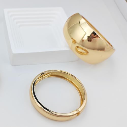 Chunky Gold Bangle Bracelets for Women, 14K Gold Plated Wide Cuff Bracelet | Stackable Open Cuff Bangles, Trendy Statement Jewelry Gift for Women - color: Gold-11