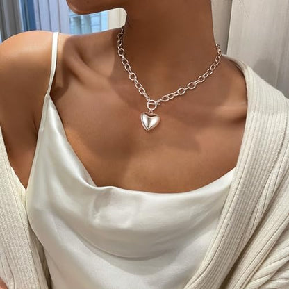 Freekiss Layered Necklace Set for Women Stackable | Herringbone Snake Cuban Rope Chain, Dainty Choker, Layered Stackable, Non Tarnish, Hypoallergenic, Adjustable 14-18.5" - color: Silver, style: Heart Paperclip OT-SL