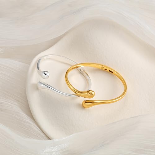 Robaice Gold Cuff Bracelet，14K Gold Plated Bangle Bracelets for Women | Open Cuff Bangle Bracelets, Trendy Chunky Twist Bracelet, Non Tarnish, Waterproof Hypoallergenic Jewelry, Gifts for Women - color: Small-Silver