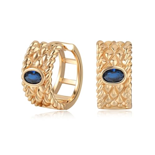 Gold Hoop Earrings for Women, 14K Gold Plated Cubic Zirconia Chunky Huggie Earrings, Vintage Jewelry for Gifts - color: Twisted Textures-Gold