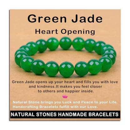 AD Beads Handmade Gemstone Stretch Elastic Bracelet Crystal Healing Reiki Nature's Beauty and Spiritual Essence Unisex (10mm, Green Jade (Heart Opening)) - color: Green Jade (Heart Opening), size: 10mm