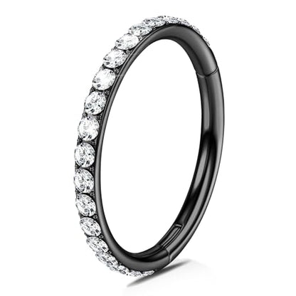 WBRWP 316L Stainless Steel Nose Hoop Rings Clicker with Zircon/Opal 14g-20g | Hypoallergenic Nose Rings Segment Clicker Lip Rings Cartilage Rook Conch Earrings Diameter 5mm-10mm - color: Black ring with zircon -1pc Pack