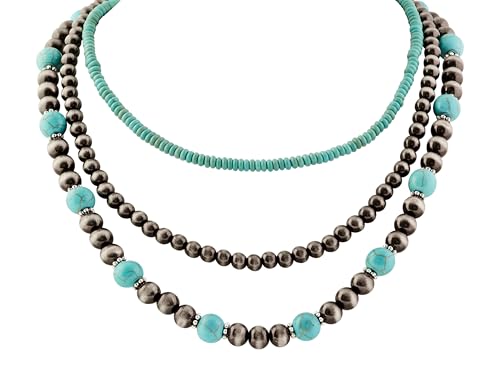 MINACHI Boho Multi Layer Necklace with Green Stone Beads, Handmade Beaded Chain Necklace, Vintage Hippie Jewelry for Women - style: Necklace SL13-022