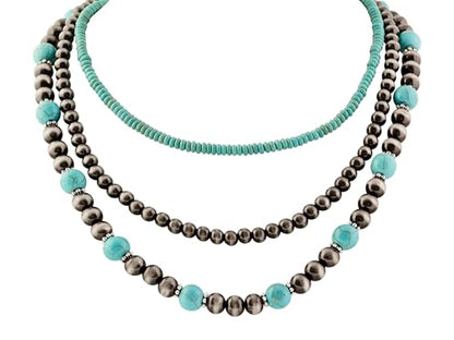 MINACHI Boho Multi Layer Necklace with Green Stone Beads, Handmade Beaded Chain Necklace, Vintage Hippie Jewelry for Women - style: Necklace SL13-022