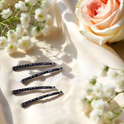 4Pcs Black Rhinestone Bobby Pins, Black Bobby Pins，Sparkly Crystal Diamond Hair Pins for Women, Metal Decorative Hair Barrettes for Decoration Hair Accessories