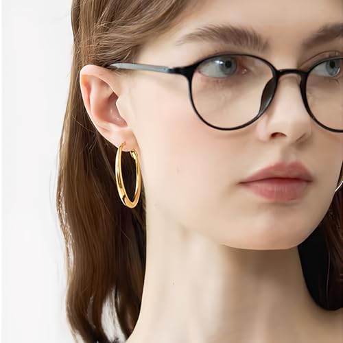 14K Gold Plated Hoop Earrings for Women, 925 Sterling Silver Hypoallergenic Post Hoops 30/40/50mm,Thick Infinity Hoops Small Trendy Chunky Earrings - color: Yellow Gold, size: 30mm