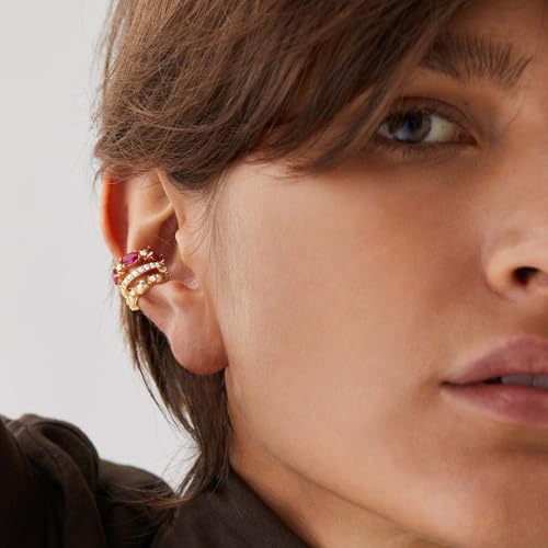 Ear Cuffs Non Piercing for Women 14K Gold Plated Ear Cuff Earrings Colorful Cubic Zirconia Paved Trendy Cartilage Earring Jewelry | Single - color: Rose