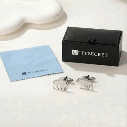 Men’s American Bison Cufflinks – Stainless Steel Wildlife-Themed Cuff Links with Gift Box & Polishing Cloth – Available in Silver & Gold